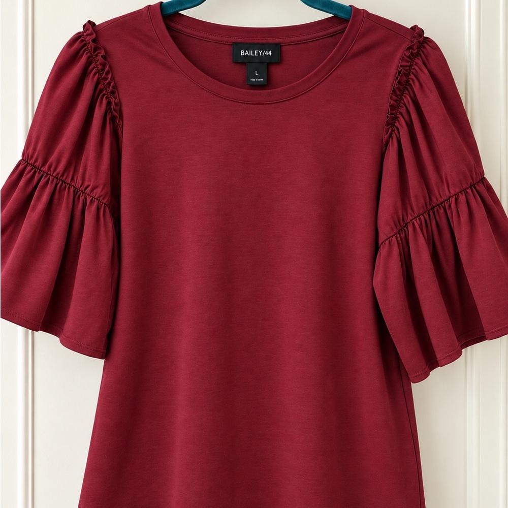 Bailey 44 Wine Red Puff Sleeve Short Sleeve Top